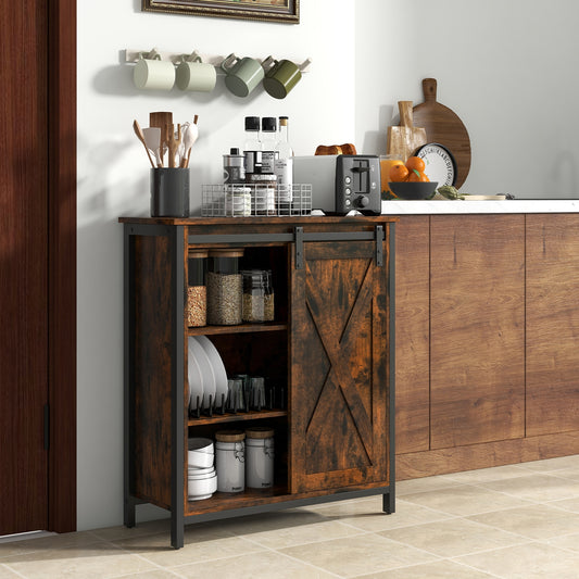 Farmhouse Sideboard Buffet Cabinet with Sliding Barn Door and Adjustable Shelves 32 Inch