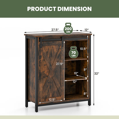 Farmhouse Sideboard Buffet Cabinet with Sliding Barn Door and Adjustable Shelves 32 Inch