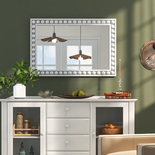 24 x 36 Inch White Rustic Wood-Framed Wall Mirror – Perfect for Living Room & Bedroom