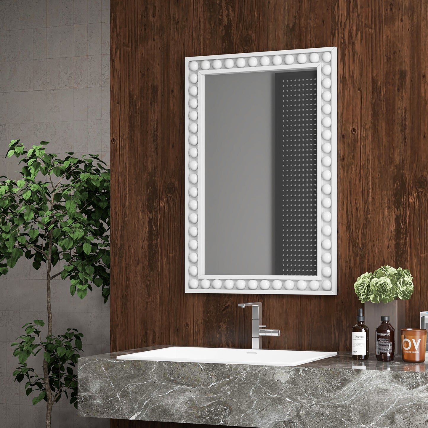 24 x 36 Inch White Rustic Wood-Framed Wall Mirror – Perfect for Living Room & Bedroom