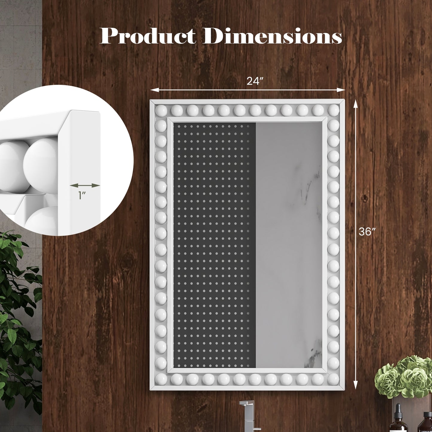 24 x 36 Inch White Rustic Wood-Framed Wall Mirror – Perfect for Living Room & Bedroom