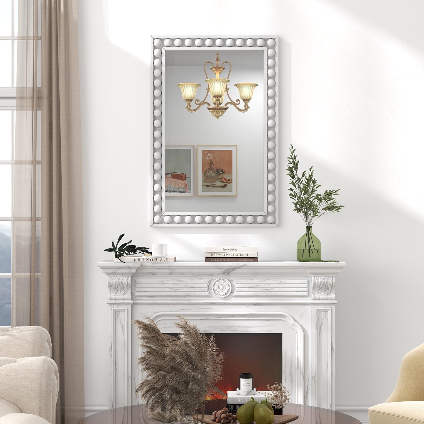 24 x 36 Inch White Rustic Wood-Framed Wall Mirror – Perfect for Living Room & Bedroom