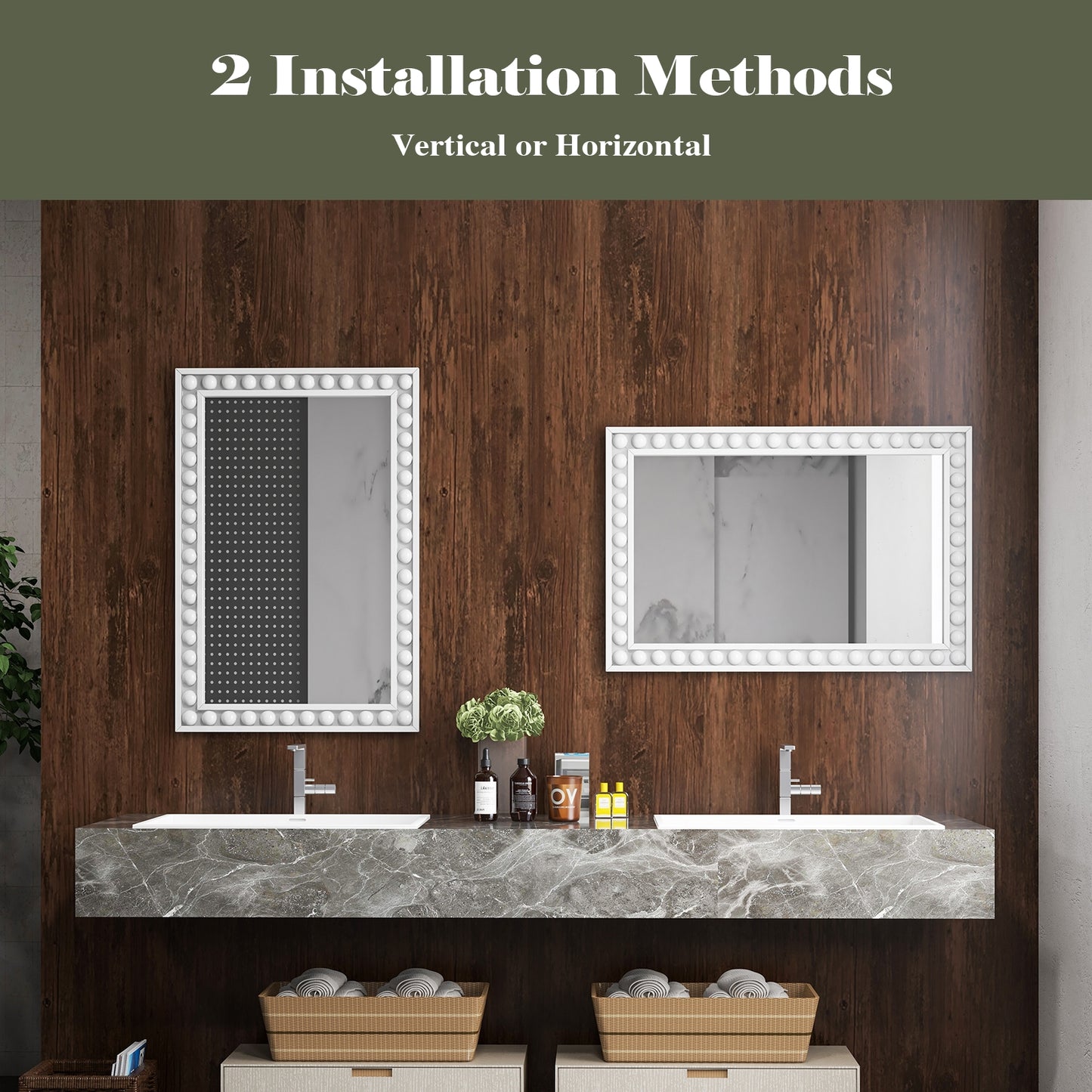 24 x 36 Inch White Rustic Wood-Framed Wall Mirror – Perfect for Living Room & Bedroom