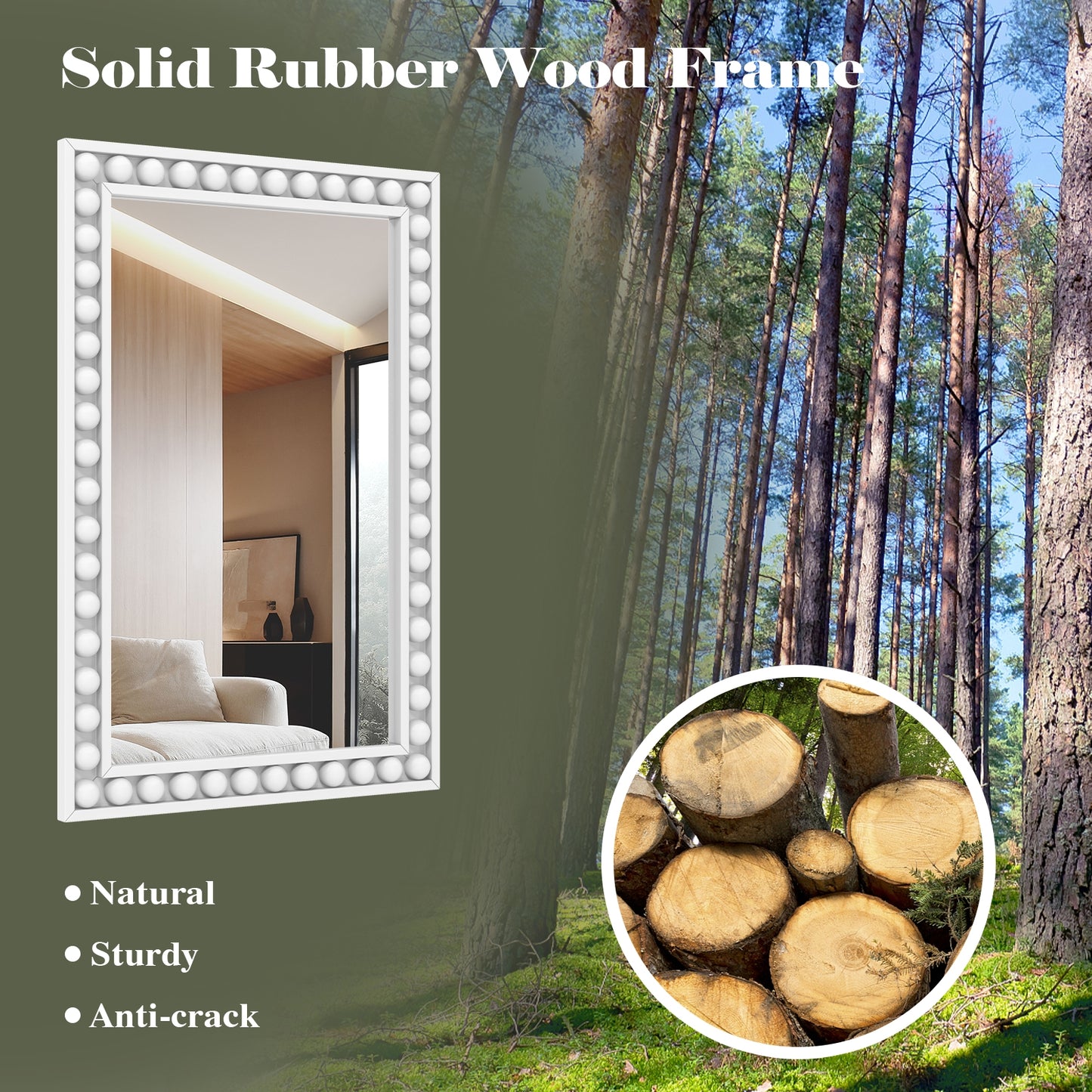 24 x 36 Inch White Rustic Wood-Framed Wall Mirror – Perfect for Living Room & Bedroom