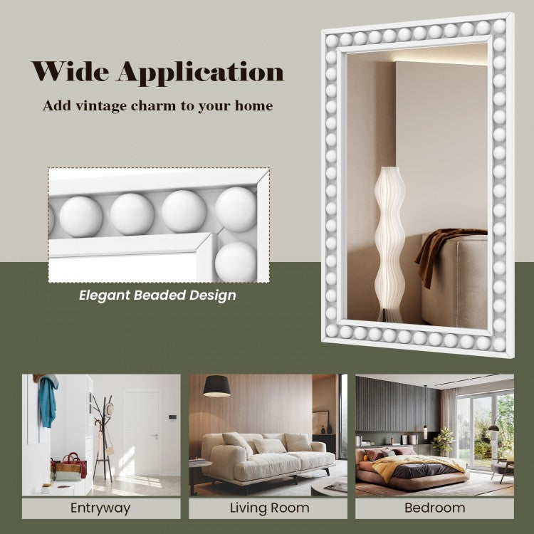 24 x 36 Inch White Rustic Wood-Framed Wall Mirror – Perfect for Living Room & Bedroom