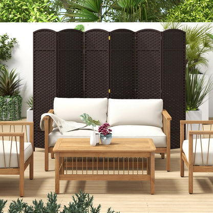 6-Panel 5.6ft Folding Room Divider with Hand-Woven Texture for Privacy and Style - Brown