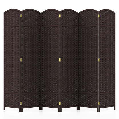 6-Panel 5.6ft Folding Room Divider with Hand-Woven Texture for Privacy and Style - Brown