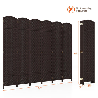 6-Panel 5.6ft Folding Room Divider with Hand-Woven Texture for Privacy and Style - Brown