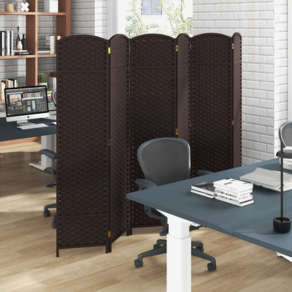 6-Panel 5.6ft Folding Room Divider with Hand-Woven Texture for Privacy and Style - Brown