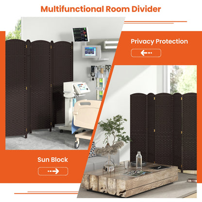 6-Panel 5.6ft Folding Room Divider with Hand-Woven Texture for Privacy and Style - Brown