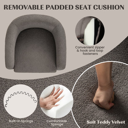 Barrel Style Accent Chair with Matching Ottoman in Soft Teddy Velvet - Grey