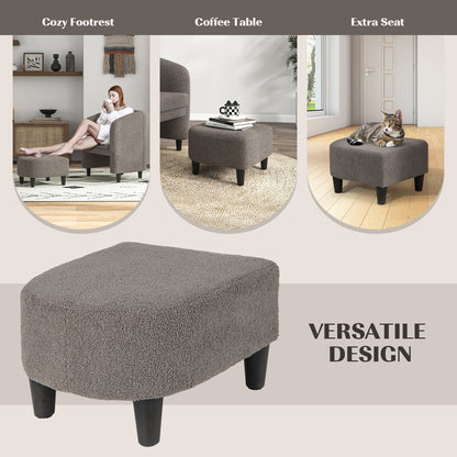 Barrel Style Accent Chair with Matching Ottoman in Soft Teddy Velvet - Grey