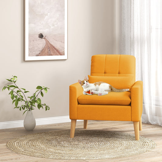 Ergonomic Accent Chair with Lumbar Pillow, Rubber Wood Legs, and Padded Cushions – Yellow