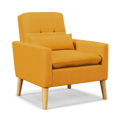 Ergonomic Accent Chair with Lumbar Pillow, Rubber Wood Legs, and Padded Cushions – Yellow