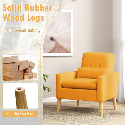 Ergonomic Accent Chair with Lumbar Pillow, Rubber Wood Legs, and Padded Cushions – Yellow