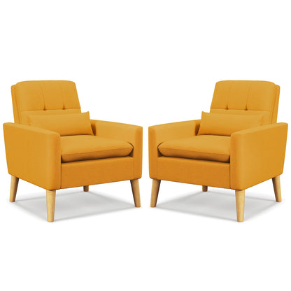 Ergonomic Accent Chair with Lumbar Pillow, Rubber Wood Legs, and Padded Cushions – Yellow
