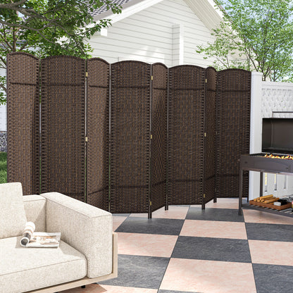 8-Panel Hand-Woven Privacy Screen Room Divider with Solid Wood Frame - Brown