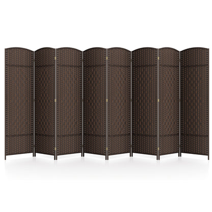 8-Panel Hand-Woven Privacy Screen Room Divider with Solid Wood Frame - Brown