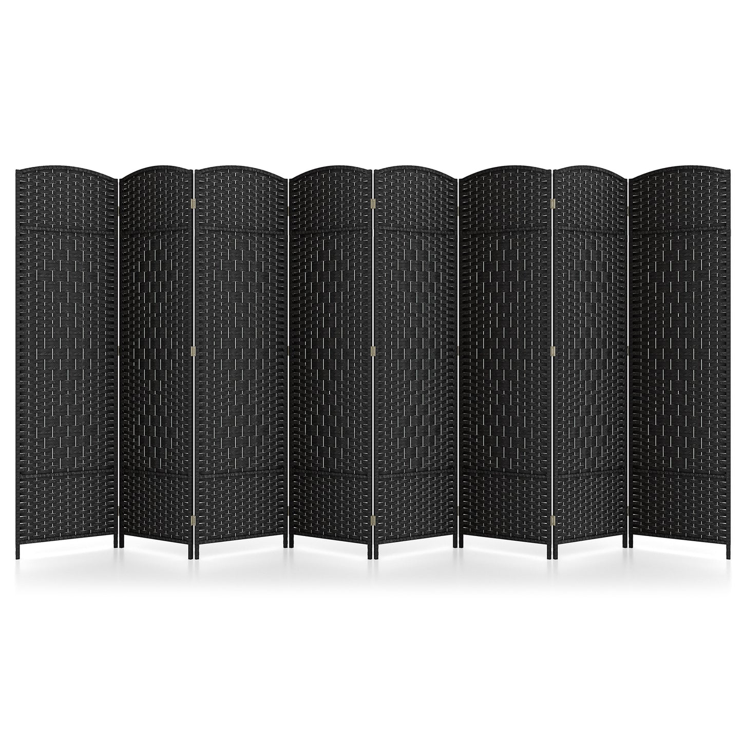 8-Panel Hand-Woven Privacy Screen Room Divider with Solid Wood Frame - Black