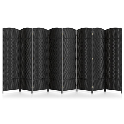 8-Panel Hand-Woven Privacy Screen Room Divider with Solid Wood Frame - Black