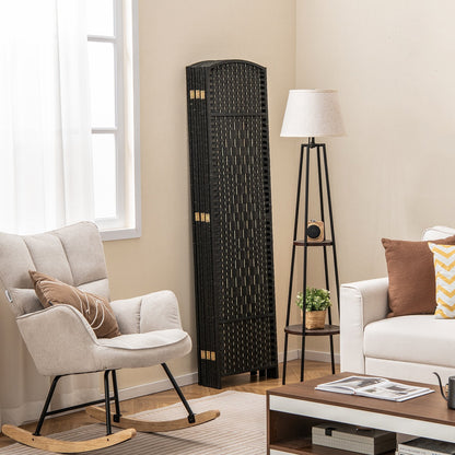 8-Panel Hand-Woven Privacy Screen Room Divider with Solid Wood Frame - Black