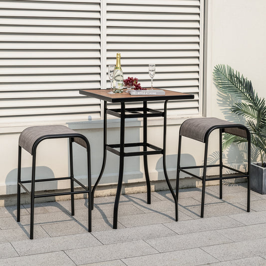 Durable Outdoor Metal Bar Stools with Comfortable Fabric Seat, Set of 2