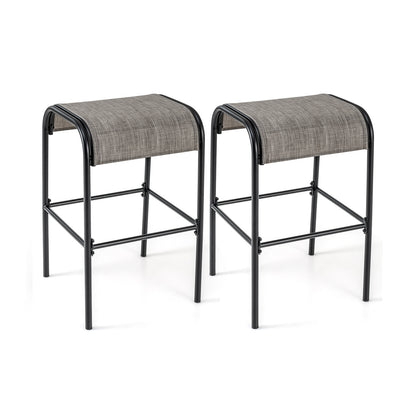 Durable Outdoor Metal Bar Stools with Comfortable Fabric Seat, Set of 2