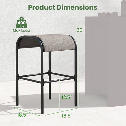 Durable Outdoor Metal Bar Stools with Comfortable Fabric Seat, Set of 2
