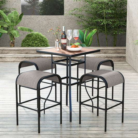 Durable Outdoor Metal Bar Stools with Comfortable Fabric Seat, Set of 4