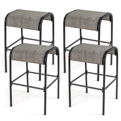 Durable Outdoor Metal Bar Stools with Comfortable Fabric Seat, Set of 4