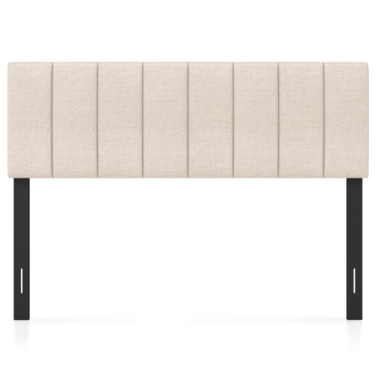 Adjustable Width Linen Upholstered Headboard with Solid Wood Legs - Beige