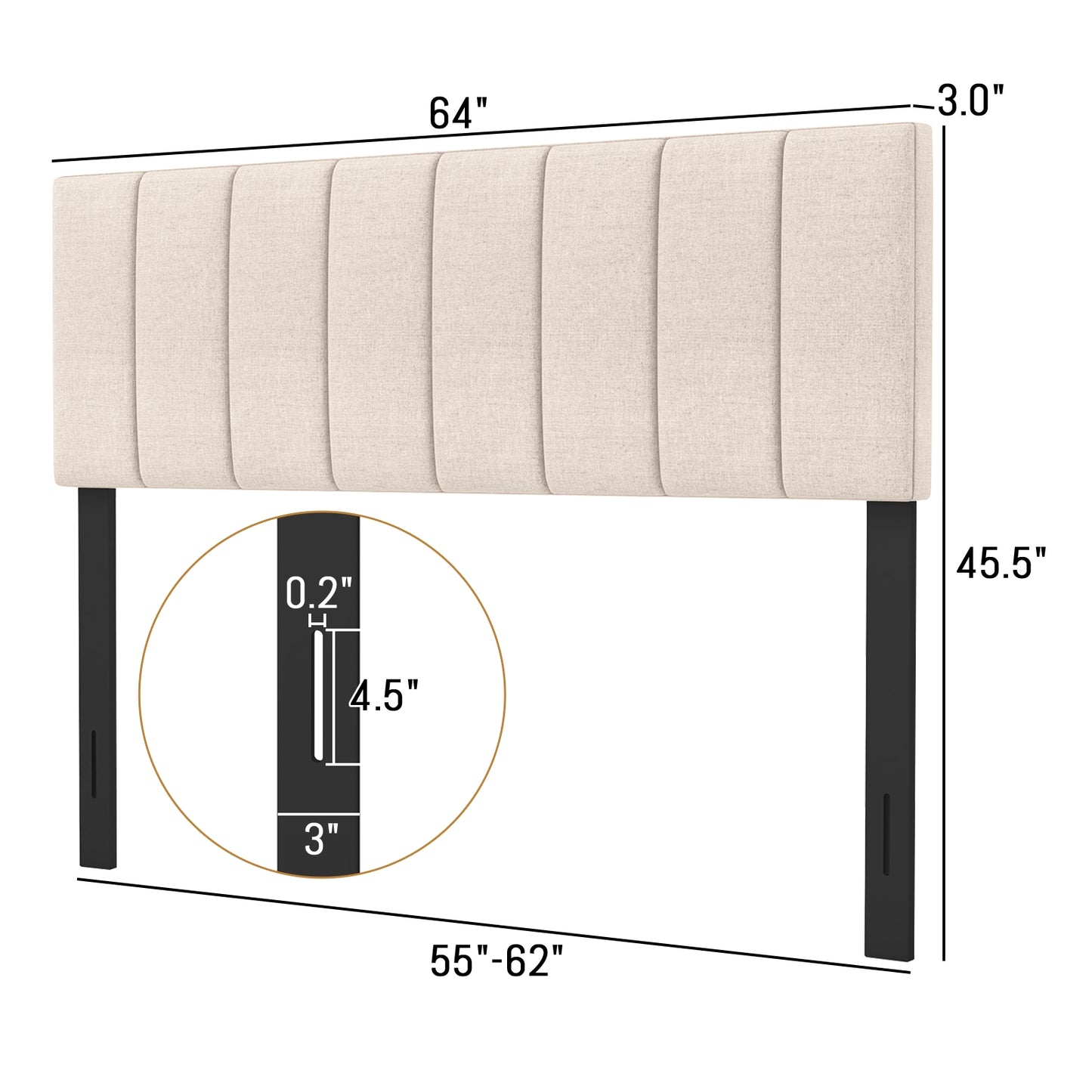 Adjustable Width Linen Upholstered Headboard with Solid Wood Legs - Beige