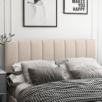 Adjustable Width Linen Upholstered Headboard with Solid Wood Legs - Beige