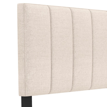 Adjustable Width Linen Upholstered Headboard with Solid Wood Legs - Beige