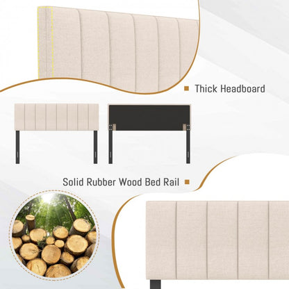 Adjustable Width Linen Upholstered Headboard with Solid Wood Legs - Beige
