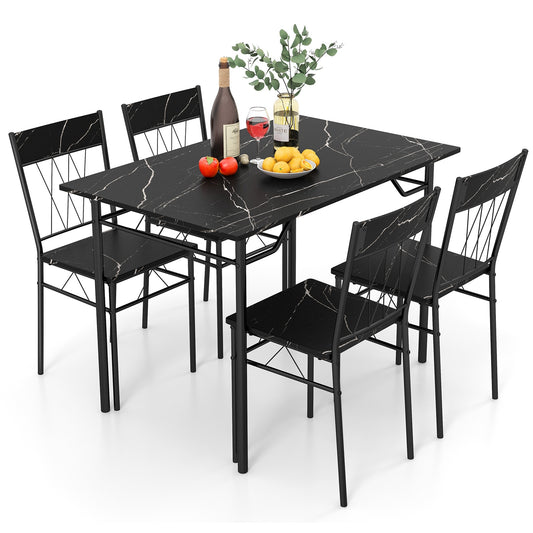 Modern 5 Piece Dining Set with Rectangular Table and 4 Upholstered Chairs - Black