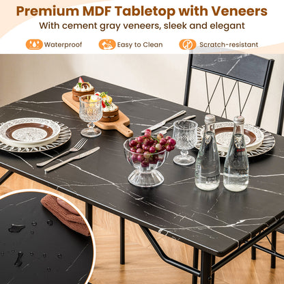Modern 5 Piece Dining Set with Rectangular Table and 4 Upholstered Chairs - Black