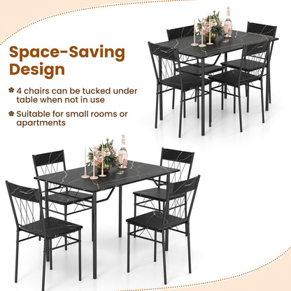 Modern 5 Piece Dining Set with Rectangular Table and 4 Upholstered Chairs - Black