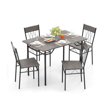 Modern 5 Piece Dining Set with Rectangular Table and 4 Upholstered Chairs - Grey