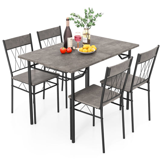 Modern 5 Piece Dining Set with Rectangular Table and 4 Upholstered Chairs - Grey