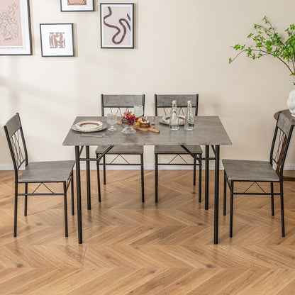 Modern 5 Piece Dining Set with Rectangular Table and 4 Upholstered Chairs - Grey