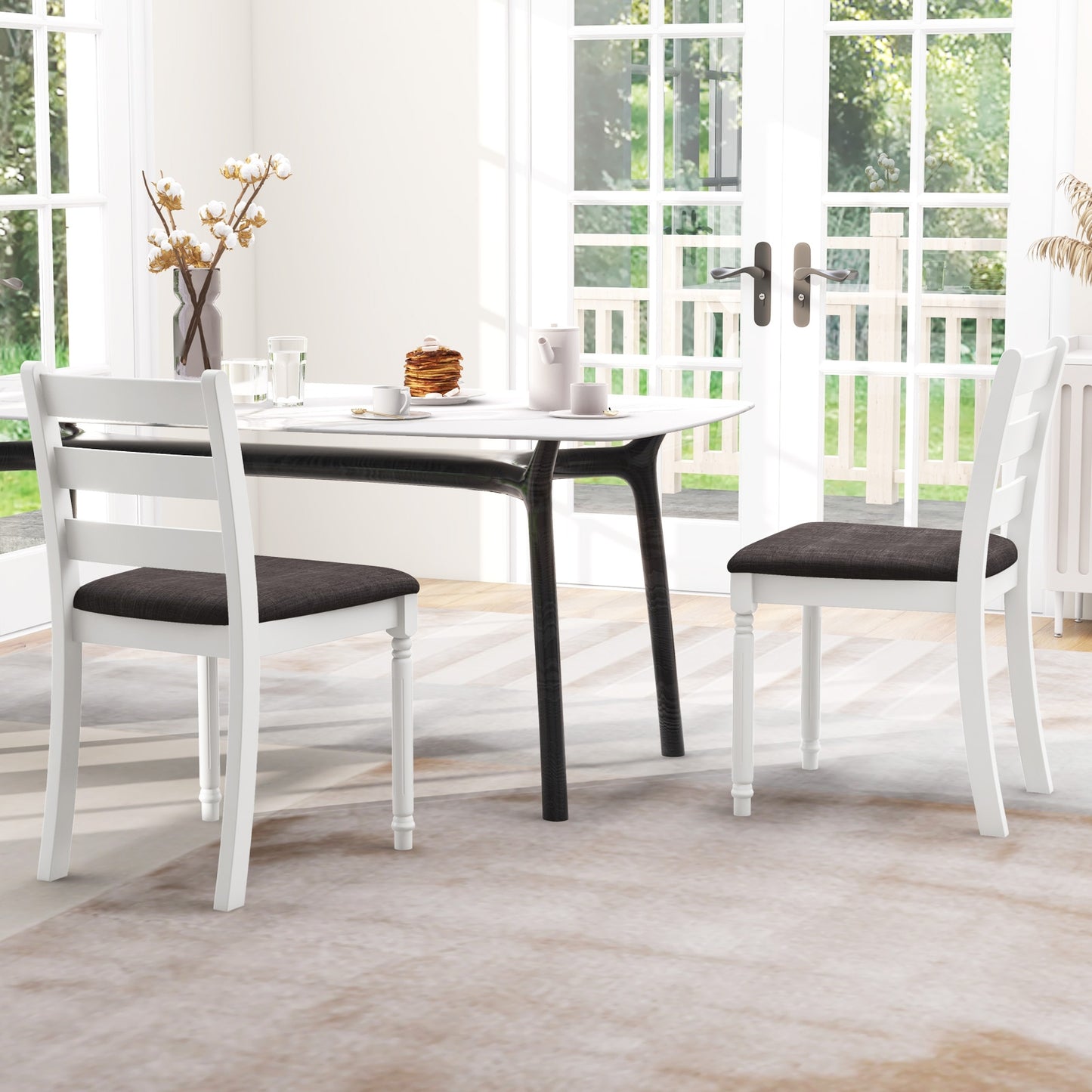 Durable Rubber Wood Dining Chairs with Comfortable Upholstered Seat – Set of 2