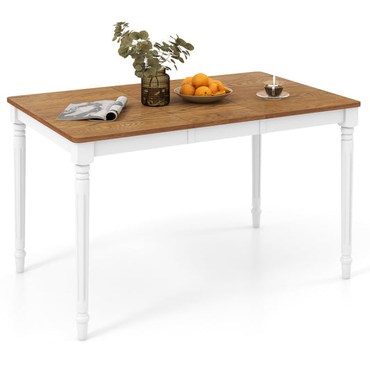 Expandable Dining Table for 4 to 8 People with Solid Rubber Wood Legs and Walnut Finish