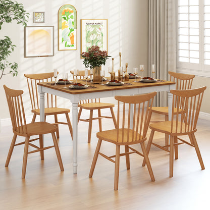 Expandable Dining Table for 4 to 8 People with Solid Rubber Wood Legs and Walnut Finish