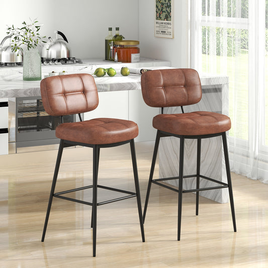Comfortable Bar Stools with Padded Seat and Lattice Back Design, Set of 2