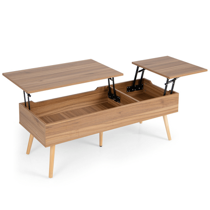 Split Lift Top Coffee Table with Dual Hidden Storage Compartments