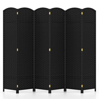 6-Panel 5.6ft Folding Room Divider with Hand-Woven Texture for Privacy and Style - Black