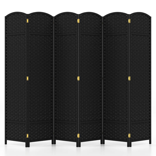 6-Panel 5.6ft Folding Room Divider with Hand-Woven Texture for Privacy and Style - Black