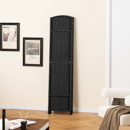 6-Panel 5.6ft Folding Room Divider with Hand-Woven Texture for Privacy and Style - Black