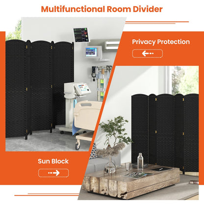 6-Panel 5.6ft Folding Room Divider with Hand-Woven Texture for Privacy and Style - Black